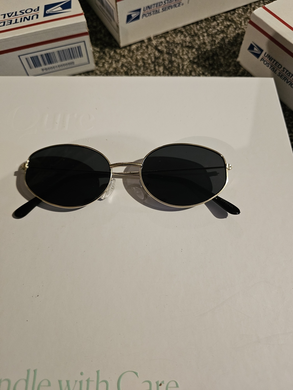 Gold Frame Black Lens Oval 4 Sunglasses -